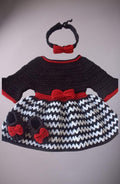 Handmade Crochet Baby Dress Set – Black, Red & White | Soft Cotton Infant Outfit