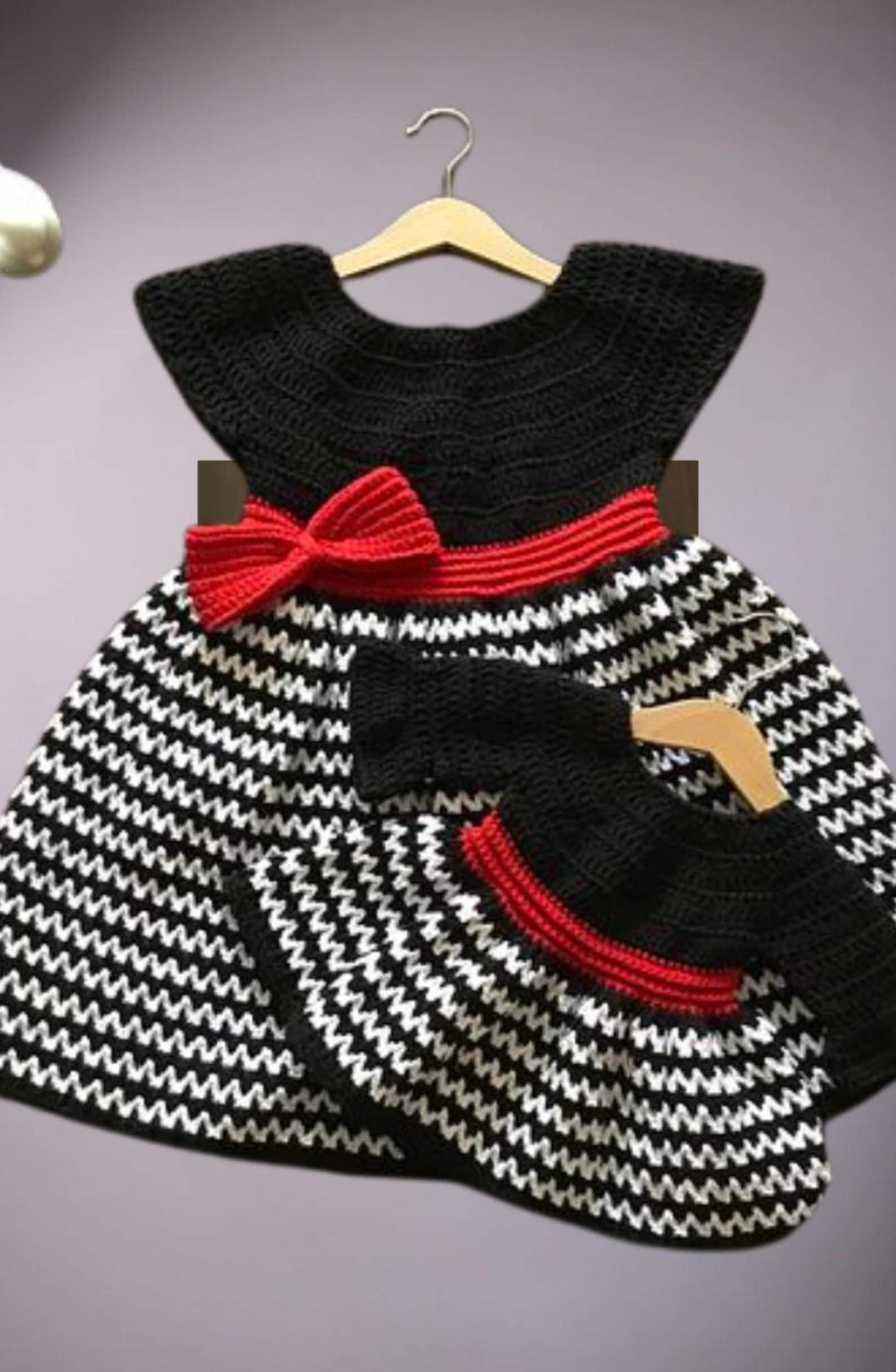 Handmade Crochet Baby Dress Set – Black, Red & White | Soft Cotton Infant Outfit