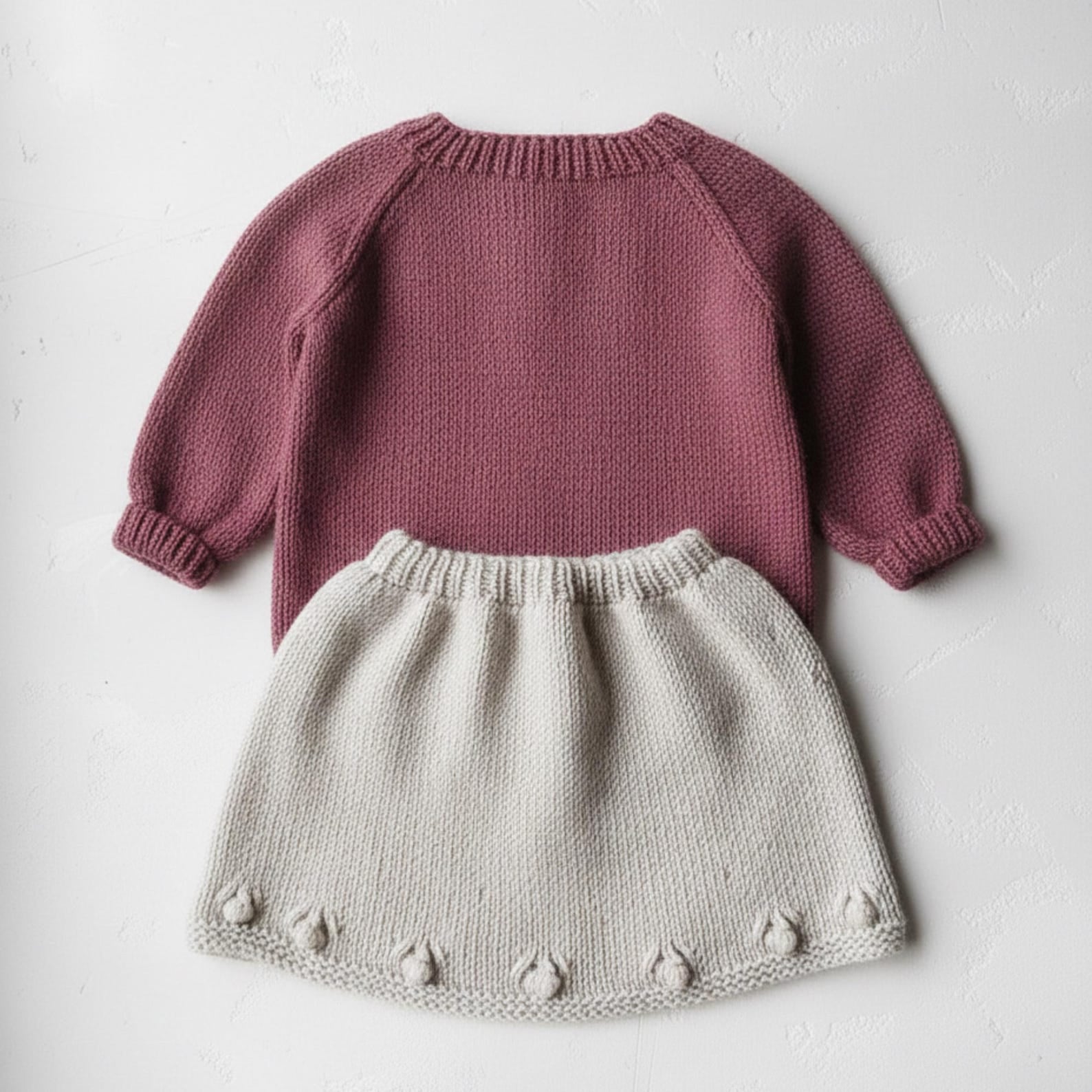 Hand Knit Baby Girl Cardigan and Skirt Set - Boho Newborn - Mauve Toddler Knitwear - Handmade Baby Shower Gift - Soft Wool Infant Outfit
