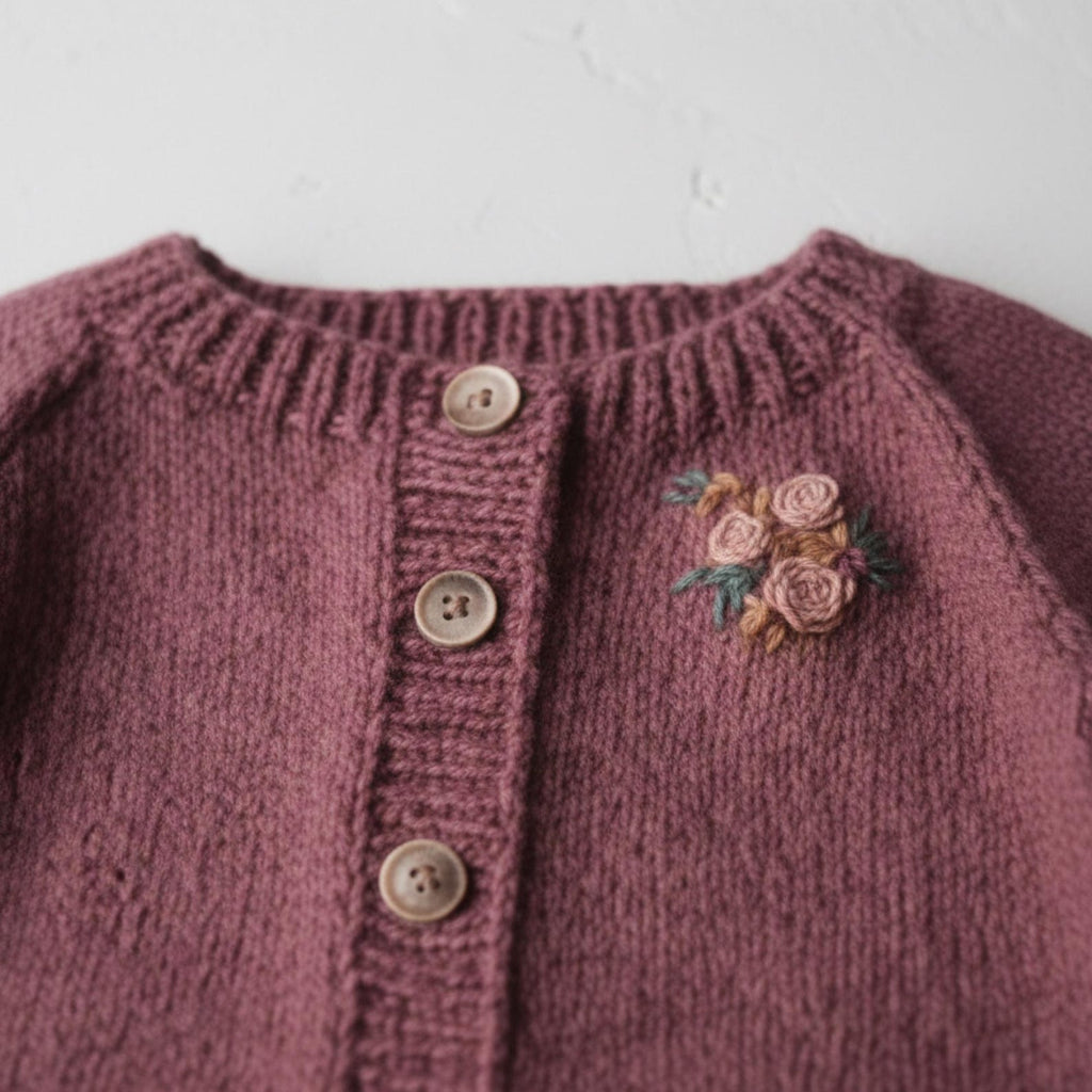 Hand Knit Baby Girl Cardigan and Skirt Set - Boho Newborn - Mauve Toddler Knitwear - Handmade Baby Shower Gift - Soft Wool Infant Outfit