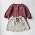 Hand Knit Baby Girl Cardigan and Skirt Set - Boho Newborn - Mauve Toddler Knitwear - Handmade Baby Shower Gift - Soft Wool Infant Outfit